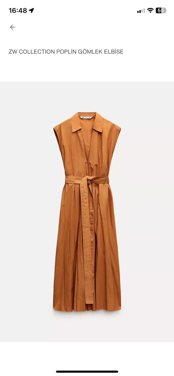 Turuncu  Renkli Midi Boy Kemerli Elbise - Görsel 2