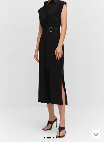 Kemerli Siyah V Yakalı Uzun Kadın Elbise - Görsel 2