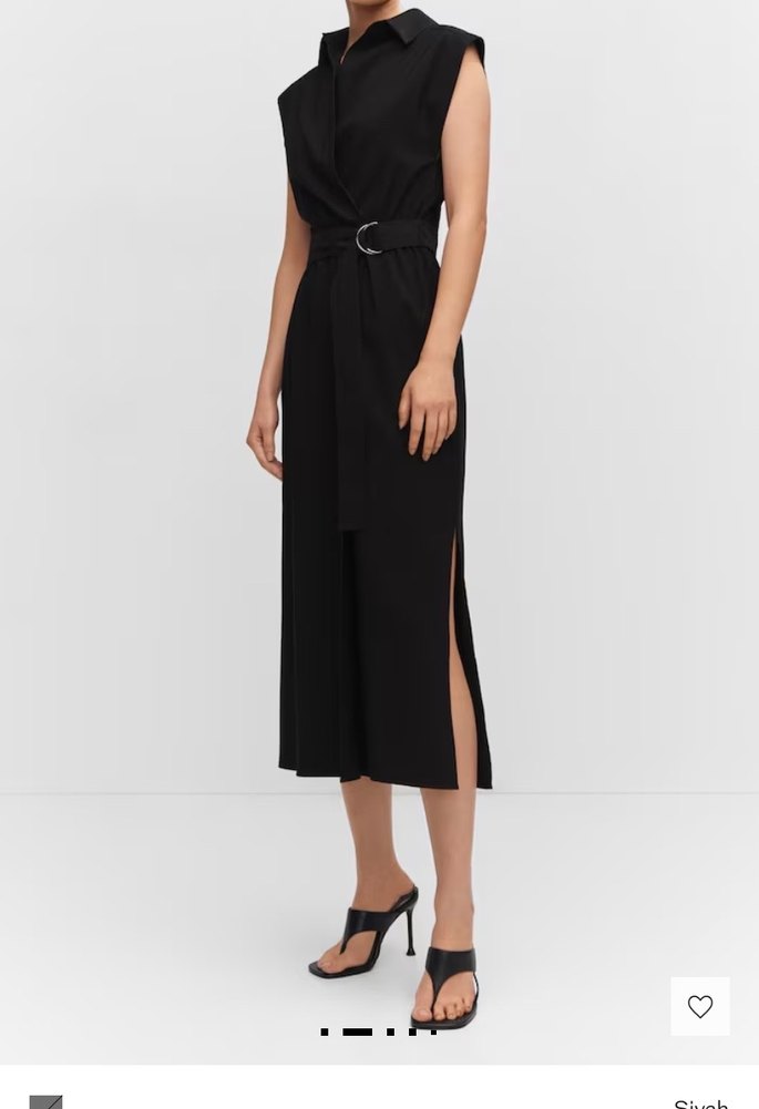 Kemerli Siyah V Yakalı Uzun Kadın Elbise - Görsel 2