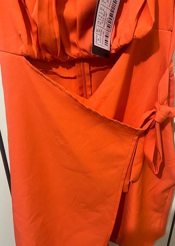 Turuncu Mini Kemerli Sokak Stili Elbise - Görsel 4