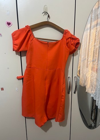 Turuncu Mini Kemerli Sokak Stili Elbise - Görsel 3
