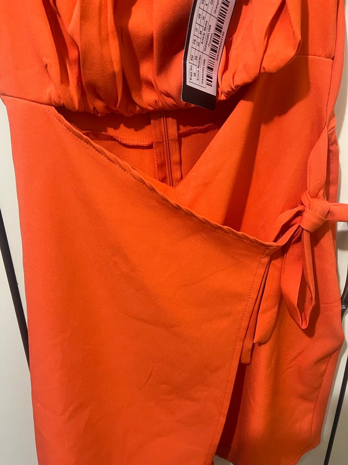 Turuncu Mini Kemerli Sokak Stili Elbise - Görsel 4