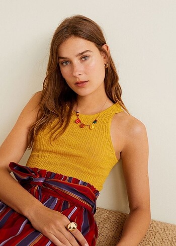s Beden sarı Renk Mango Simli Bluz
