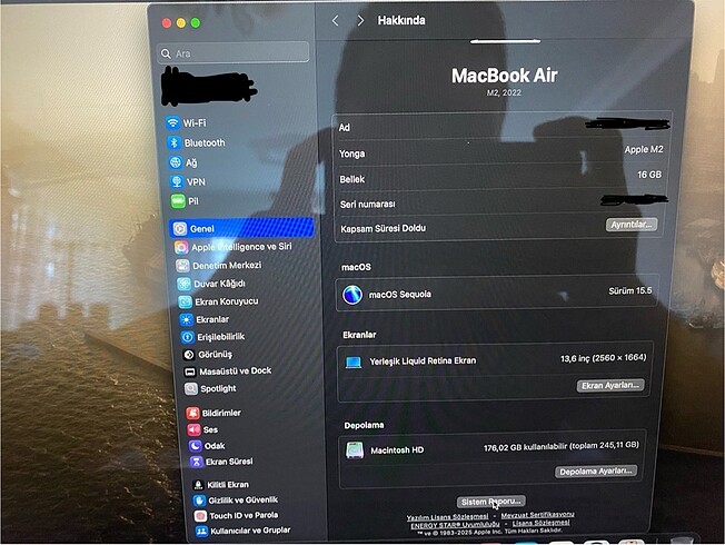 Beden TEMİZ MACBOOK AIR 16/256