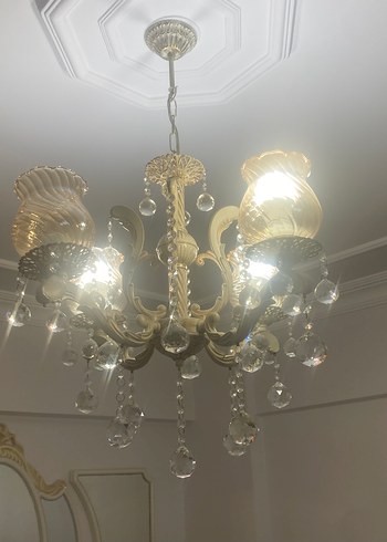 Beden altın Renk Bej Renkli Kristal Süslemeli Avize
