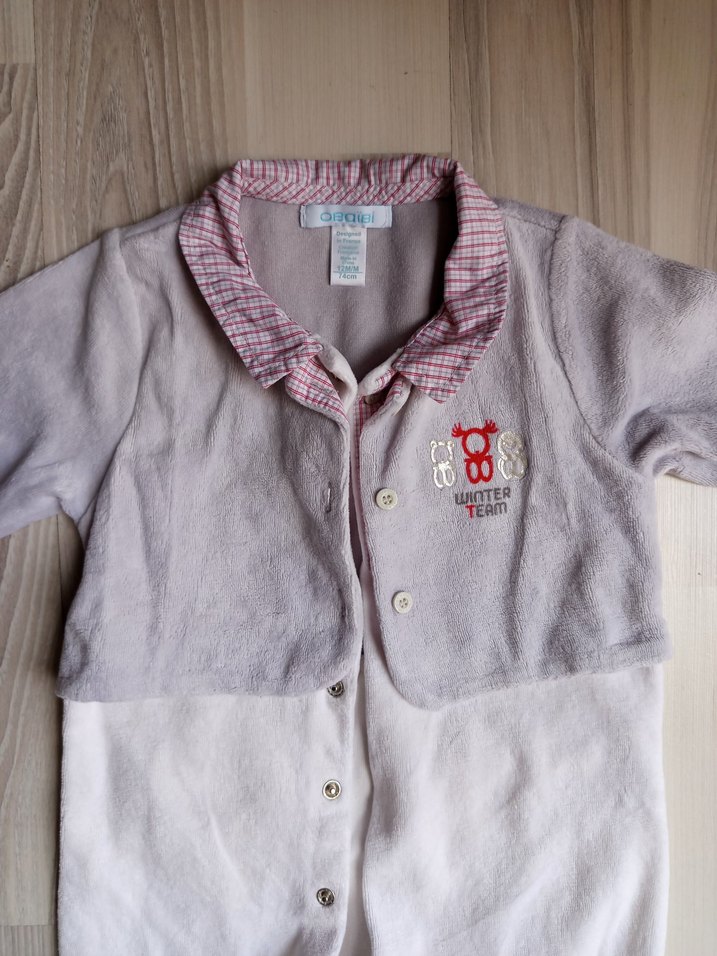 Gri Nakışlı Düğmeli Bebek Tulum - Görsel 2