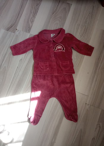 3-6 Ay Beden bordo Renk Kız Çocuk Bordo Baskılı Düğmeli pijama takımı
