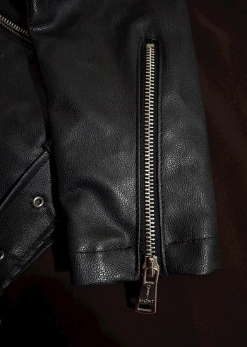 Kadın Siyah Deri Biker Ceket - Görsel 7