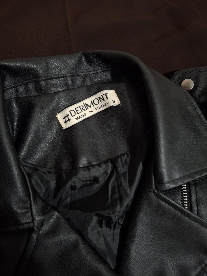 Kadın Siyah Deri Biker Ceket - Görsel 4