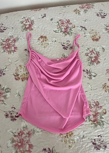 Pembe Drapeli Mini Straplez Kadın Bluz