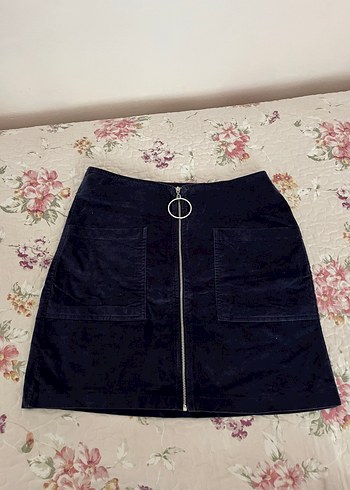 Fermuarlı Lacivert Mini Etek