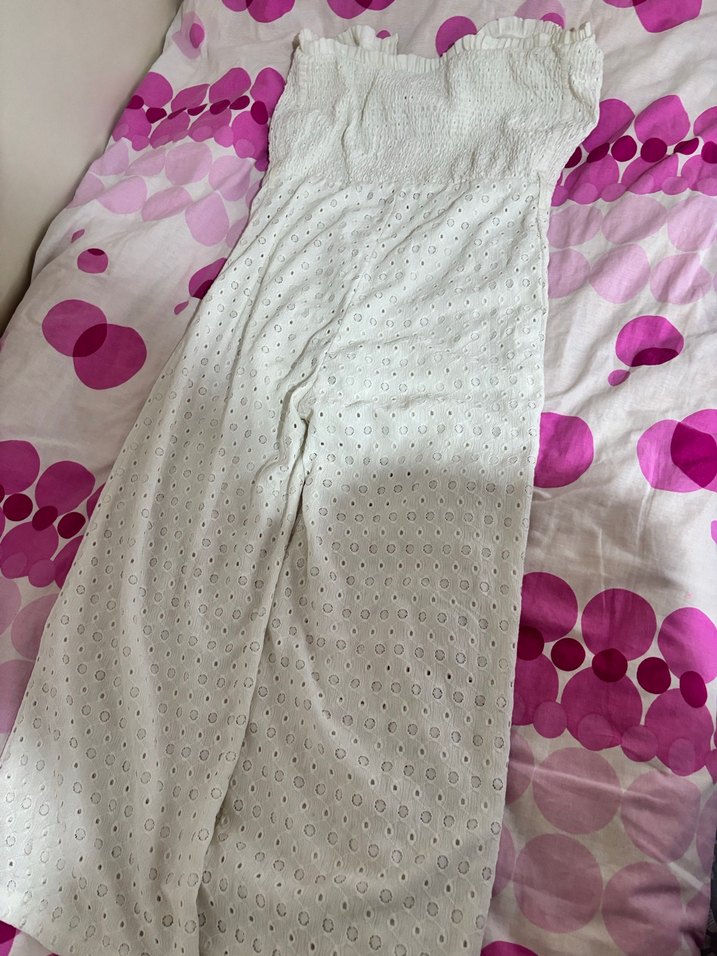 Dantel Detaylı Beyaz Uzun Tulum - Görsel 4