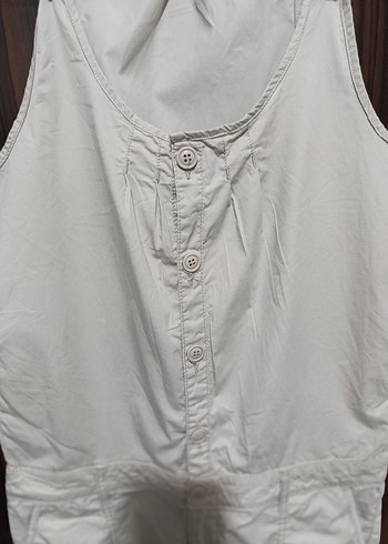 Bej Keten Düğmeli Kolsuz Kadın Tulum - Görsel 8