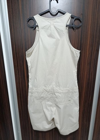 Bej Keten Düğmeli Kolsuz Kadın Tulum - Görsel 5