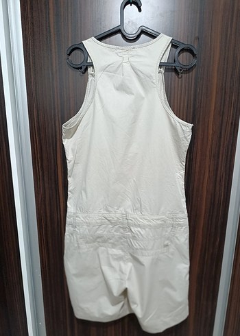 Bej Keten Düğmeli Kolsuz Kadın Tulum - Görsel 2