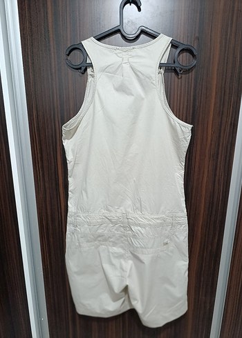 Bej Keten Düğmeli Kolsuz Kadın Tulum - Görsel 7