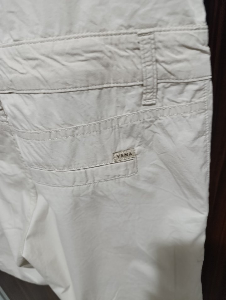 Bej Keten Düğmeli Kolsuz Kadın Tulum - Görsel 4