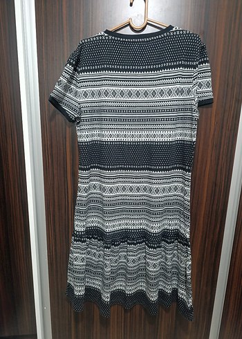 Gri Desenli Kısa Kollu Triko Mini Elbise - Görsel 3