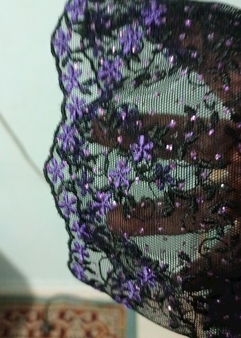 Mor çiçekli transparan abiye ceket - Görsel 8