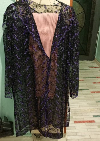 Mor çiçekli transparan abiye ceket - Görsel 6