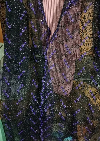 Mor çiçekli transparan abiye ceket - Görsel 7