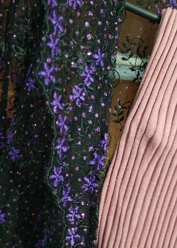 Mor çiçekli transparan abiye ceket - Görsel 2