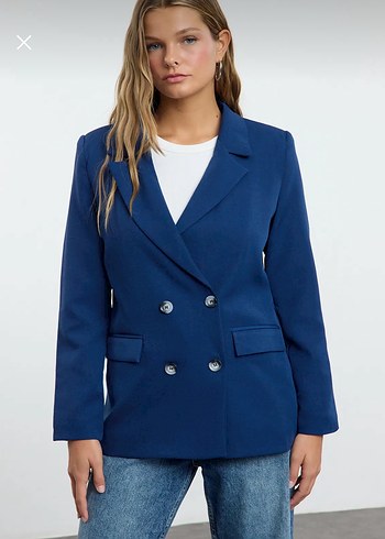Kadın indigo Denim Düğmeli Blazer Ceket