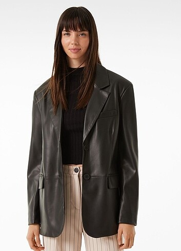 Bershka deri blazer siyah 