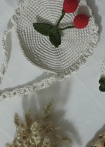 Bohem Tarzı Örgü Kiraz Desenli Çanta