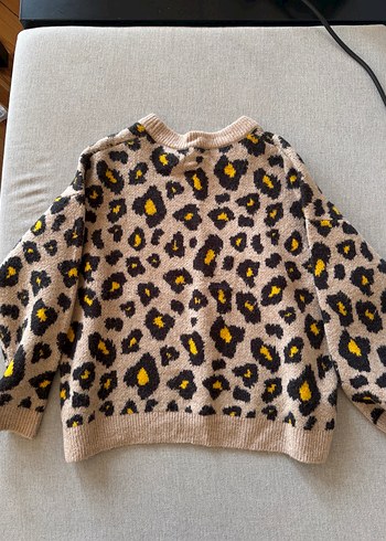 Mango Leopar Desenli Kahverengi Yün Kazak - Görsel 4