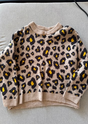 Mango Leopar Desenli Kahverengi Yün Kazak - Görsel 2