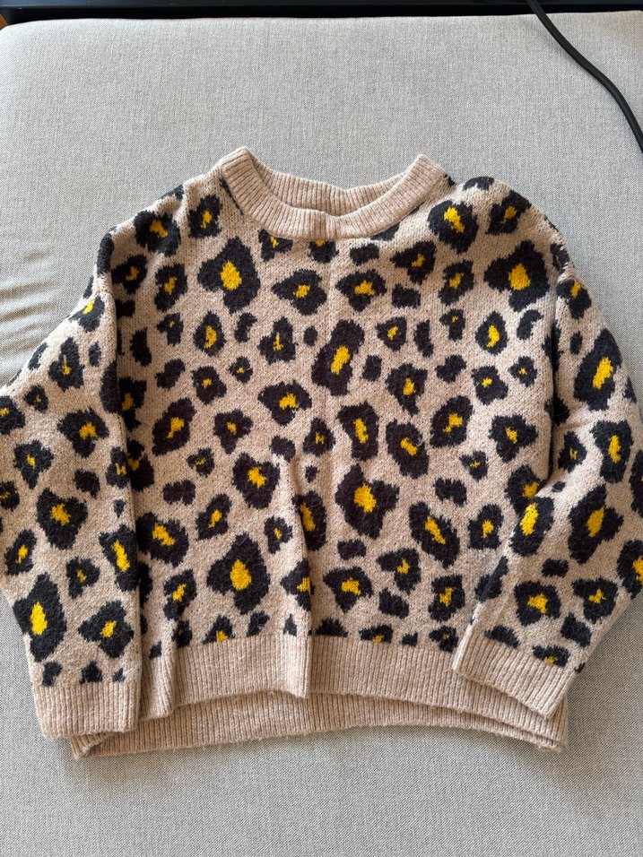 Mango Leopar Desenli Kahverengi Yün Kazak - Görsel 2