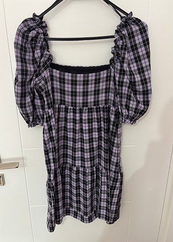 H&M Mor Kareli Elbise - Görsel 2