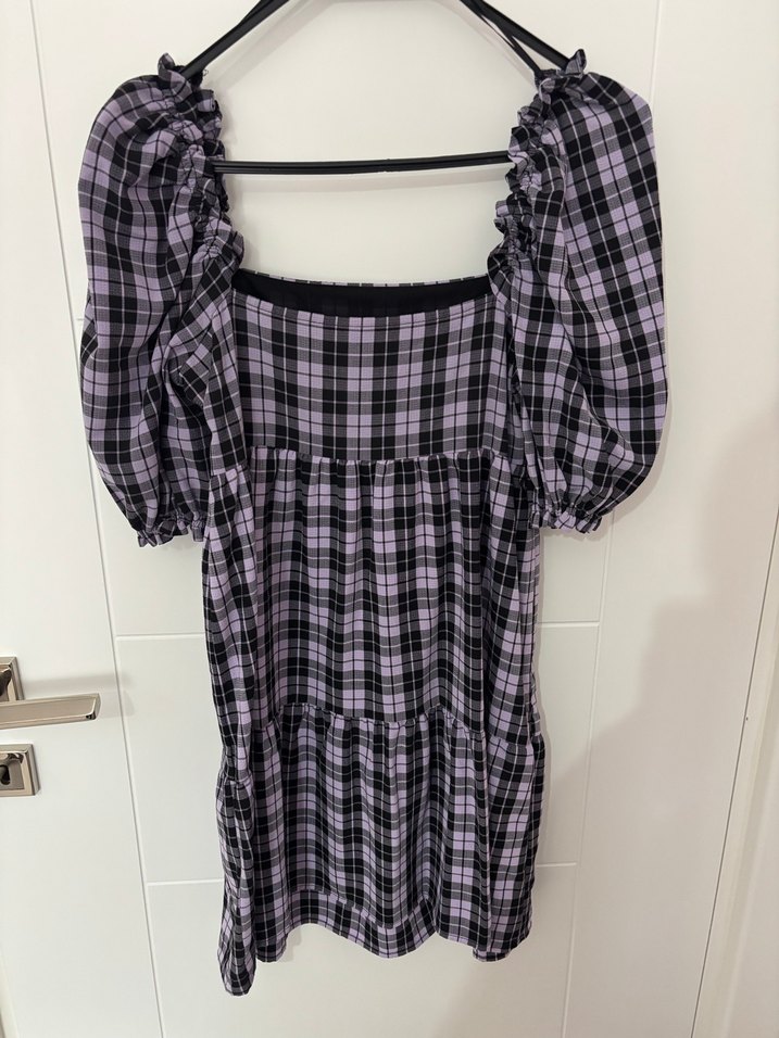 H&M Mor Kareli Elbise - Görsel 2