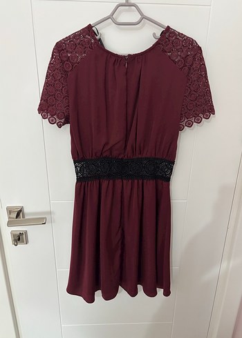 Mango Bordo Dantel Detaylı Elbise - Görsel 4