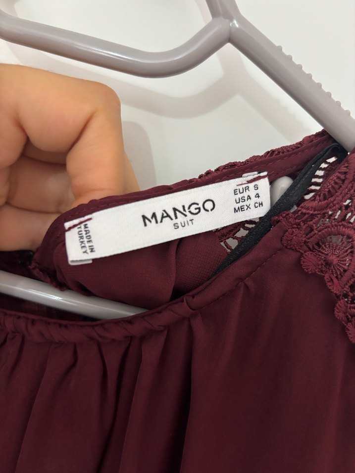 Mango Bordo Dantel Detaylı Elbise - Görsel 3