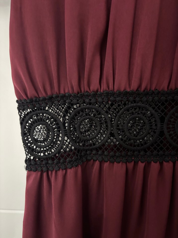 Mango Bordo Dantel Detaylı Elbise - Görsel 2