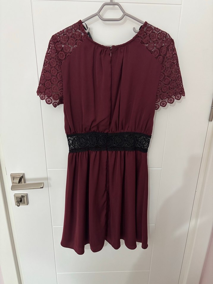 Mango Bordo Dantel Detaylı Elbise - Görsel 4