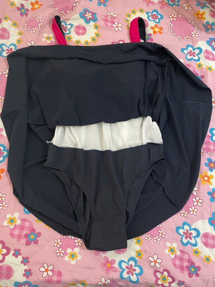 Pembe Siyah Drapeli Midi Kadın Mayo - Görsel 3