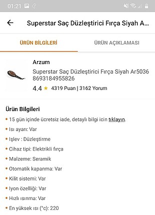 Arzum Sac duzlestirici tarak