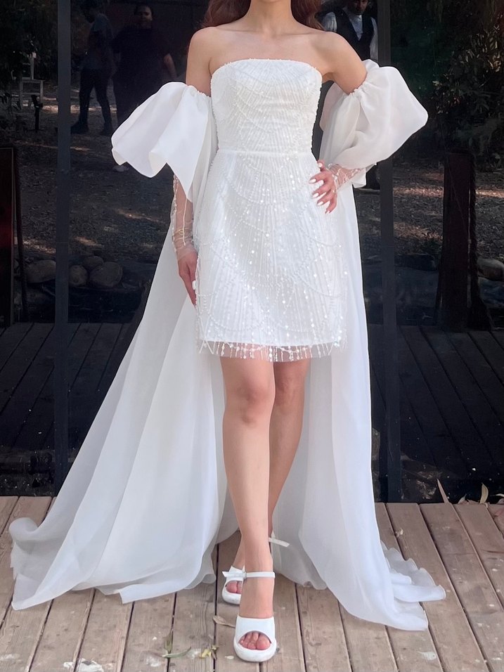 Mini Straplez Beyaz Düğün Elbisesi - Görsel 2