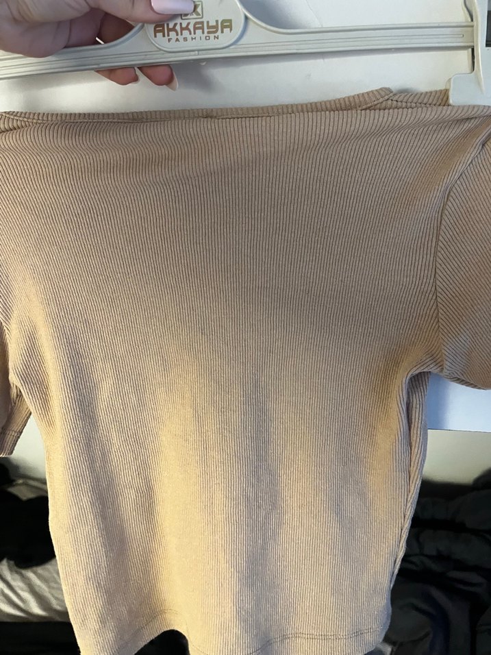 Bej Fitilli Bisiklet Yaka Triko Bluz — görsel 3/4