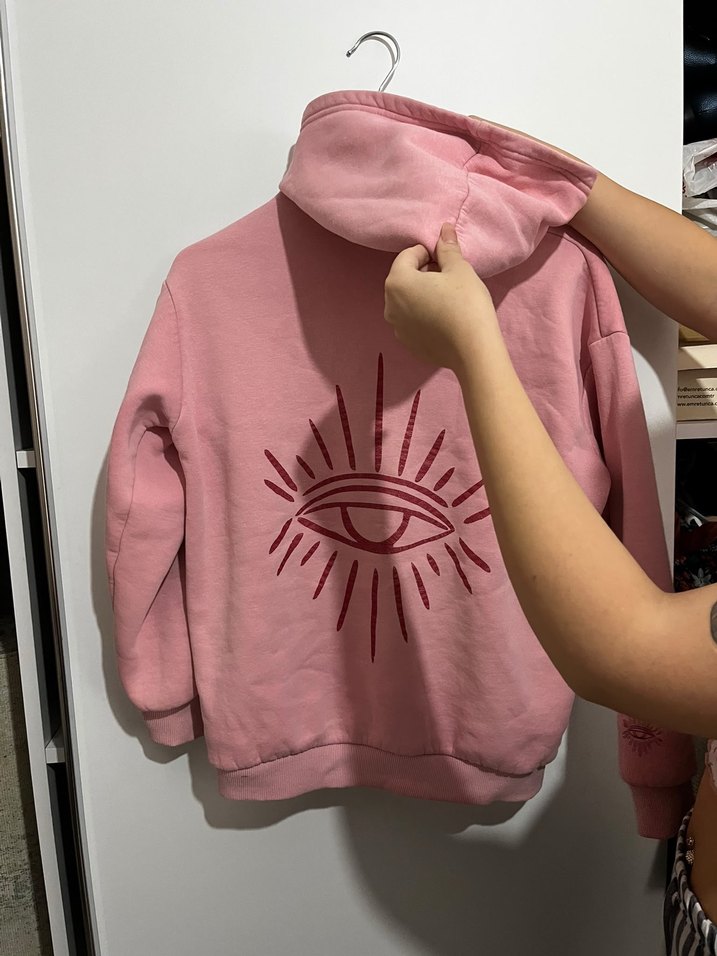 Pastel Pembe Kapüşonlu Rahat Sweatshirt — görsel 2/3