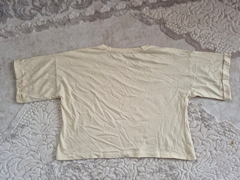 Bej Kısa Kollu  Kadın Tişört - Görsel 2