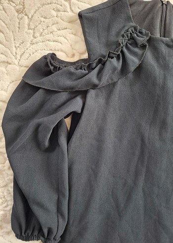 Siyah Midi Volanlı Kız Çocuk Elbise - Görsel 5