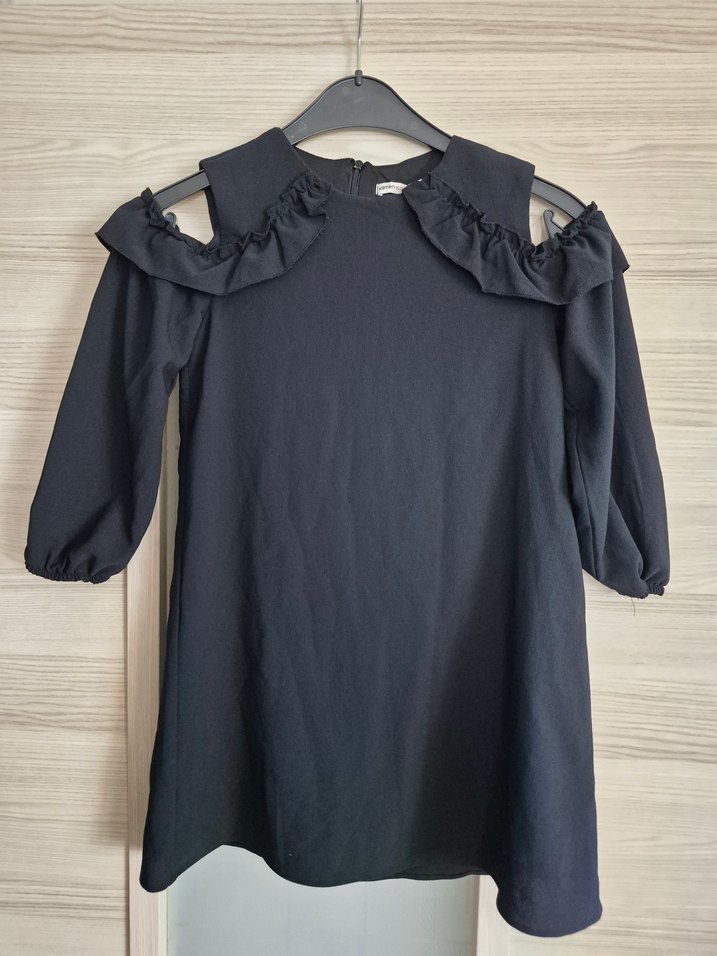 Siyah Midi Volanlı Kız Çocuk Elbise - Görsel 2