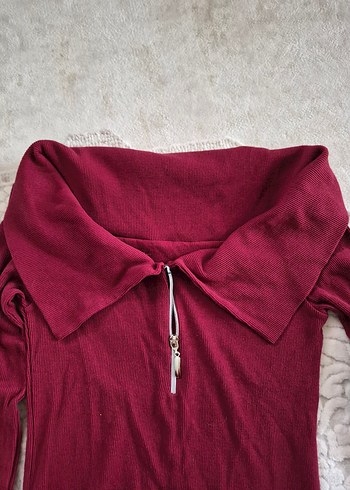 Bordo Fermuarlı Uzun Kollu Kadın Kazak - Görsel 3