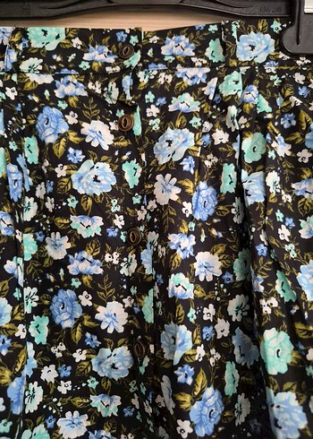 Mavi Çiçek Desenli Midi  Etek - Görsel 2