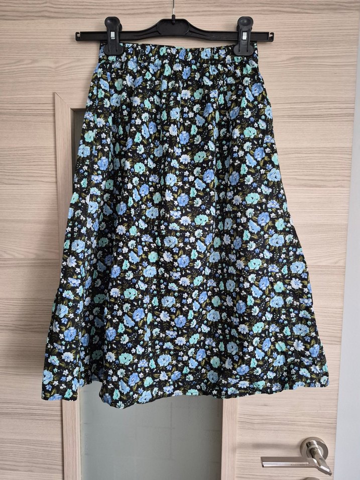 Mavi Çiçek Desenli Midi  Etek - Görsel 4