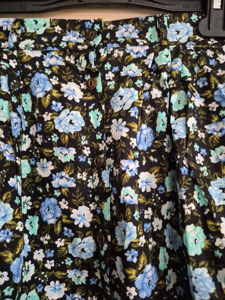 Mavi Çiçek Desenli Midi  Etek - Görsel 2